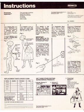 Powerized Superman Instructions 1979 Remco DC Comics Toy Sheet Vintage